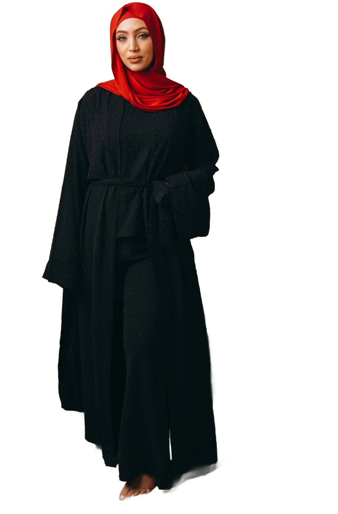 Black Four Piece Pants Abaya Set