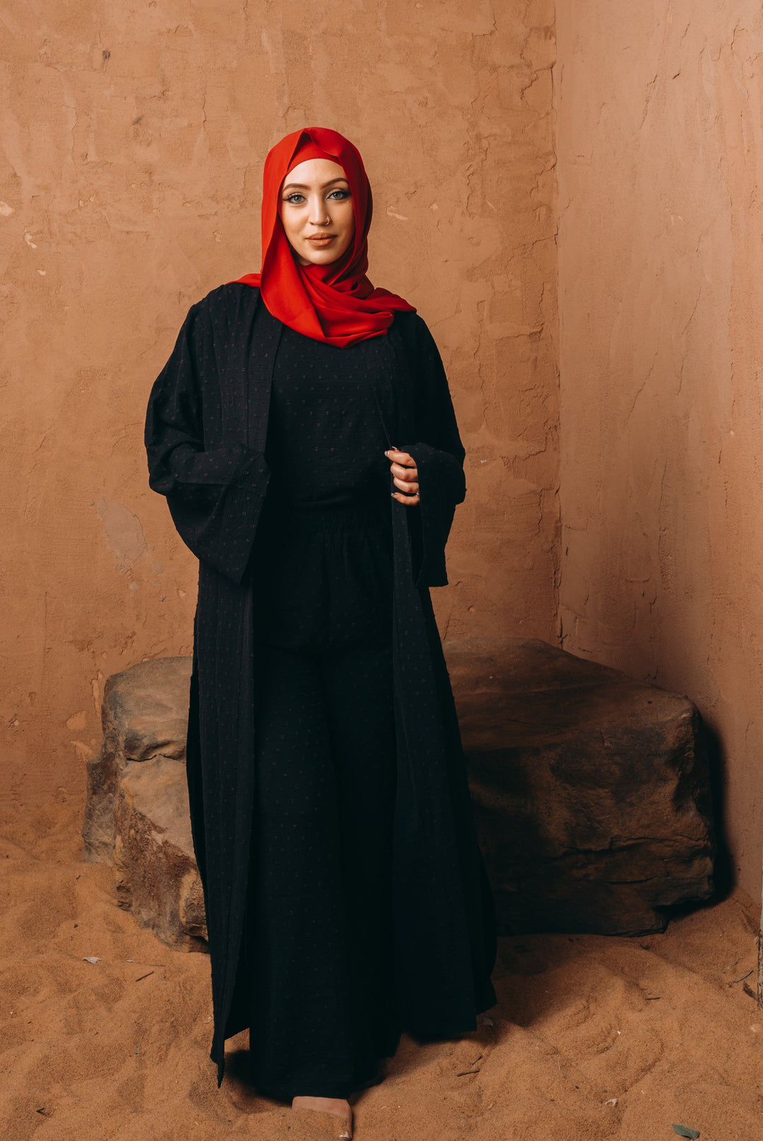 Urban Modesty - Black Four Piece Pants Abaya Set