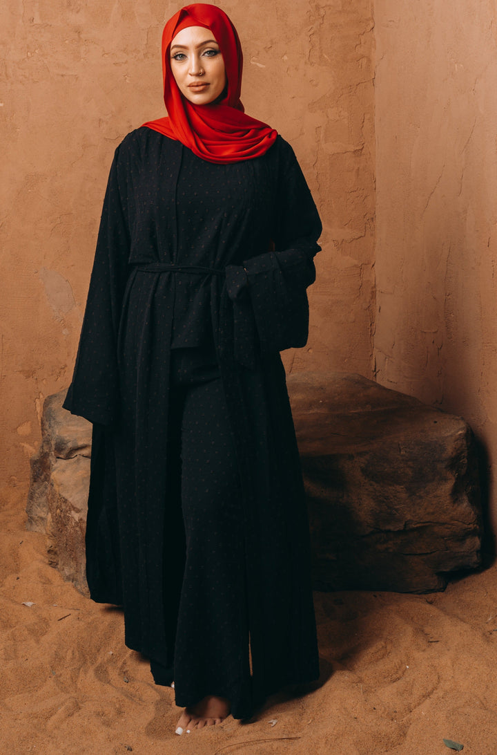 Urban Modesty - Black Four Piece Pants Abaya Set