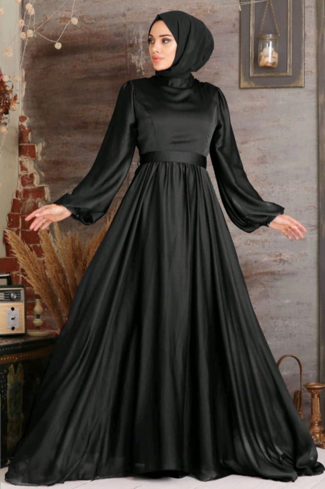 Urban Modesty - Black Inaya Satin Gown-CLEARANCE