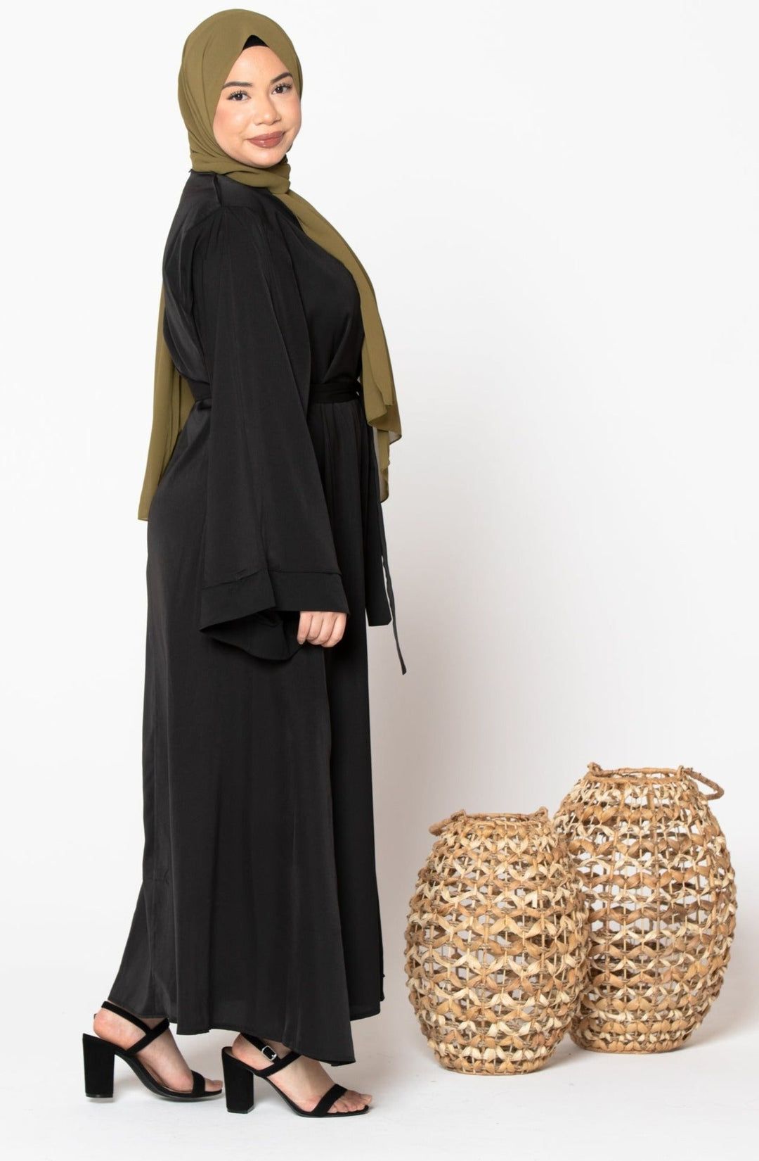 Urban Modesty - Black Kimono Abaya Maxi Dress