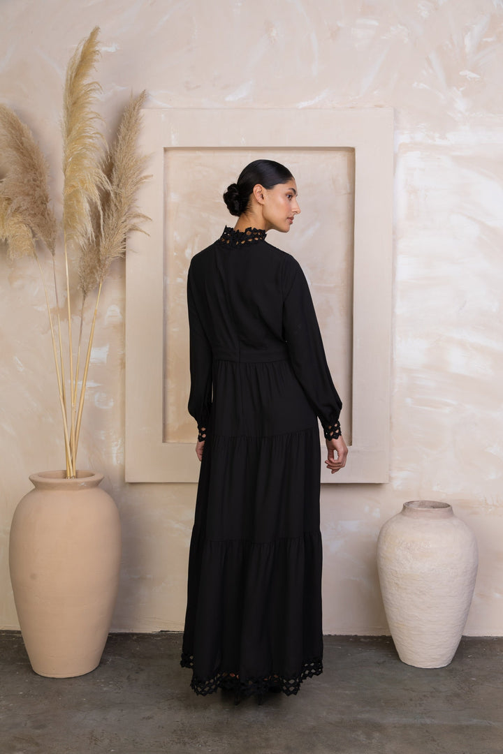 Urban Modesty - Black Lace Tiered Maxi Dress