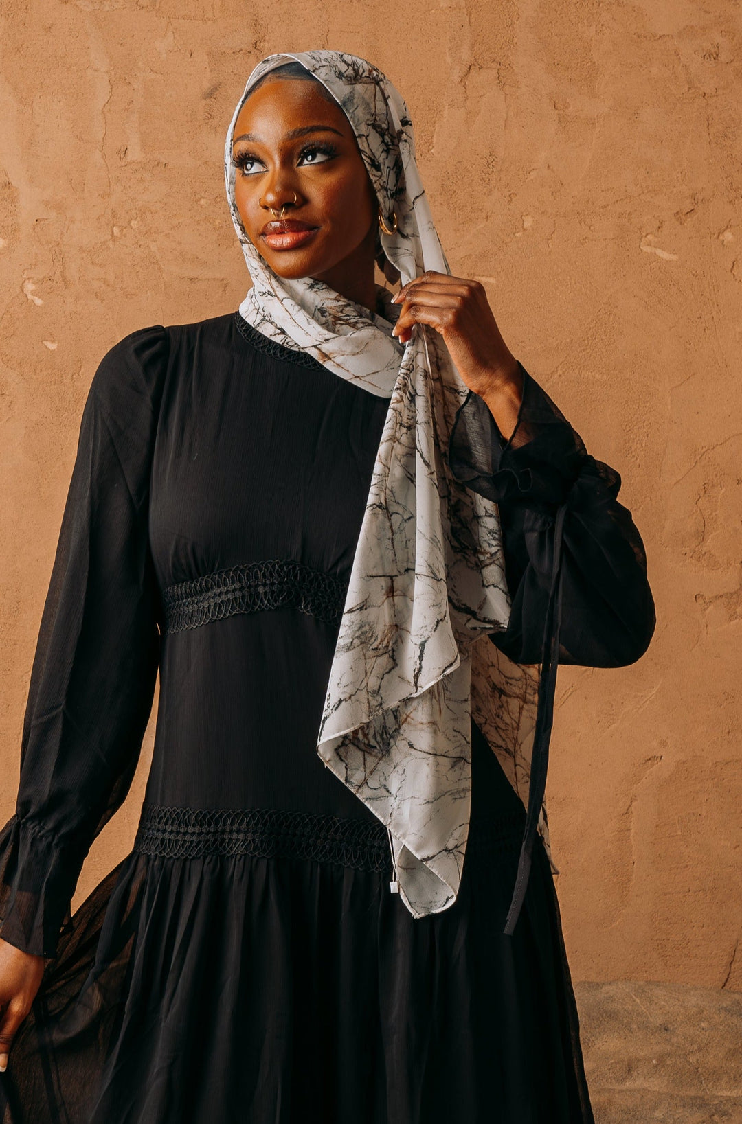 Urban Modesty - Black Marble Print Chiffon Hijab