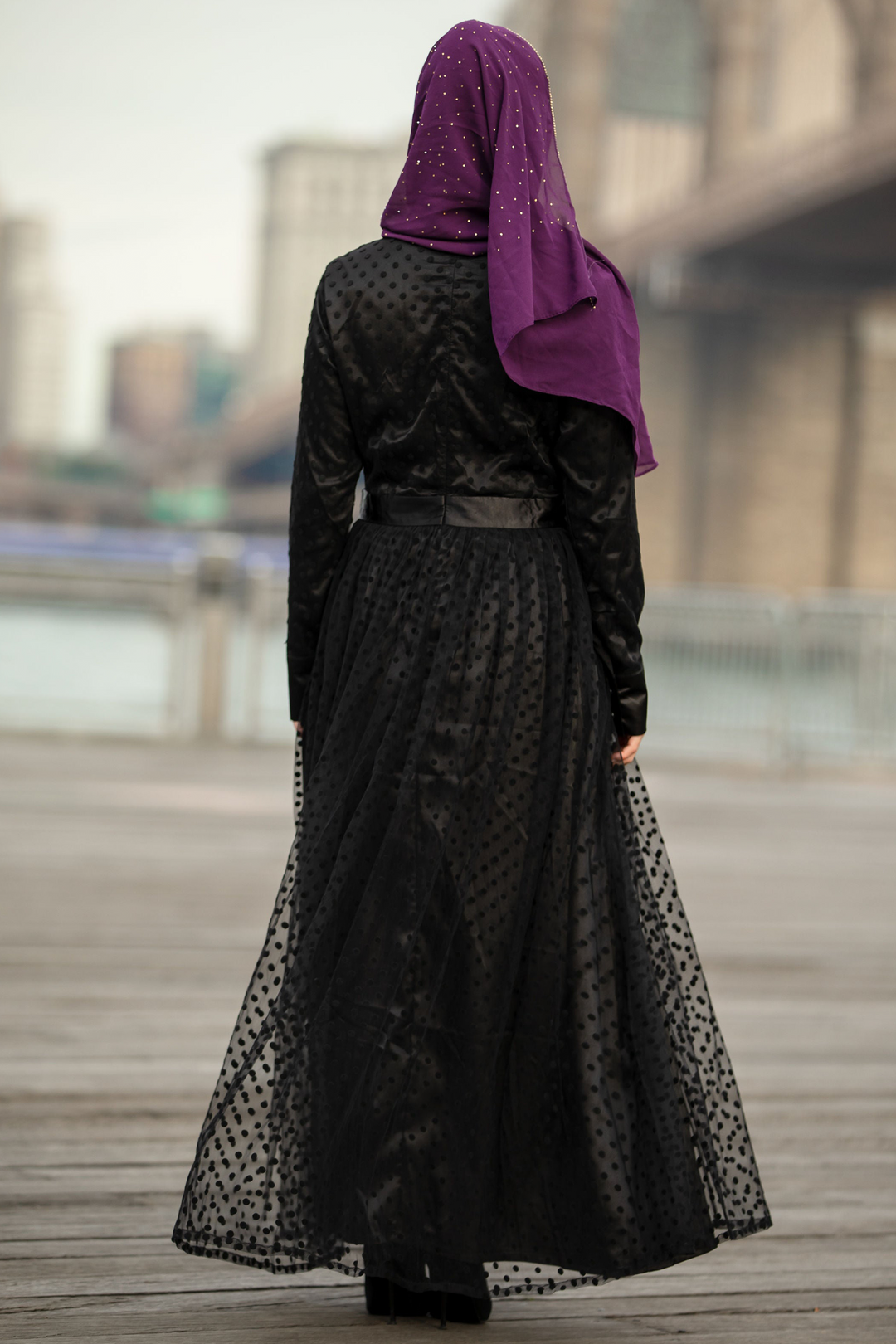 Black Mesh Polka Dot Long Sleeve Maxi Dress- Clearance