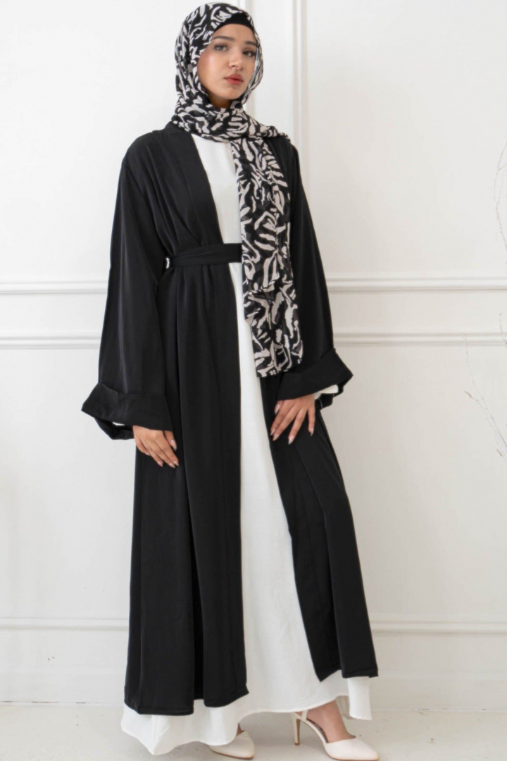 Black Nida Kimono Sleeve Open Abaya