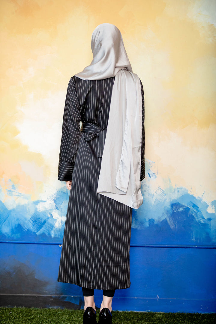 Urban Modesty - Black Pinstripe Kimono Sleeve Abaya-CLEARANCE
