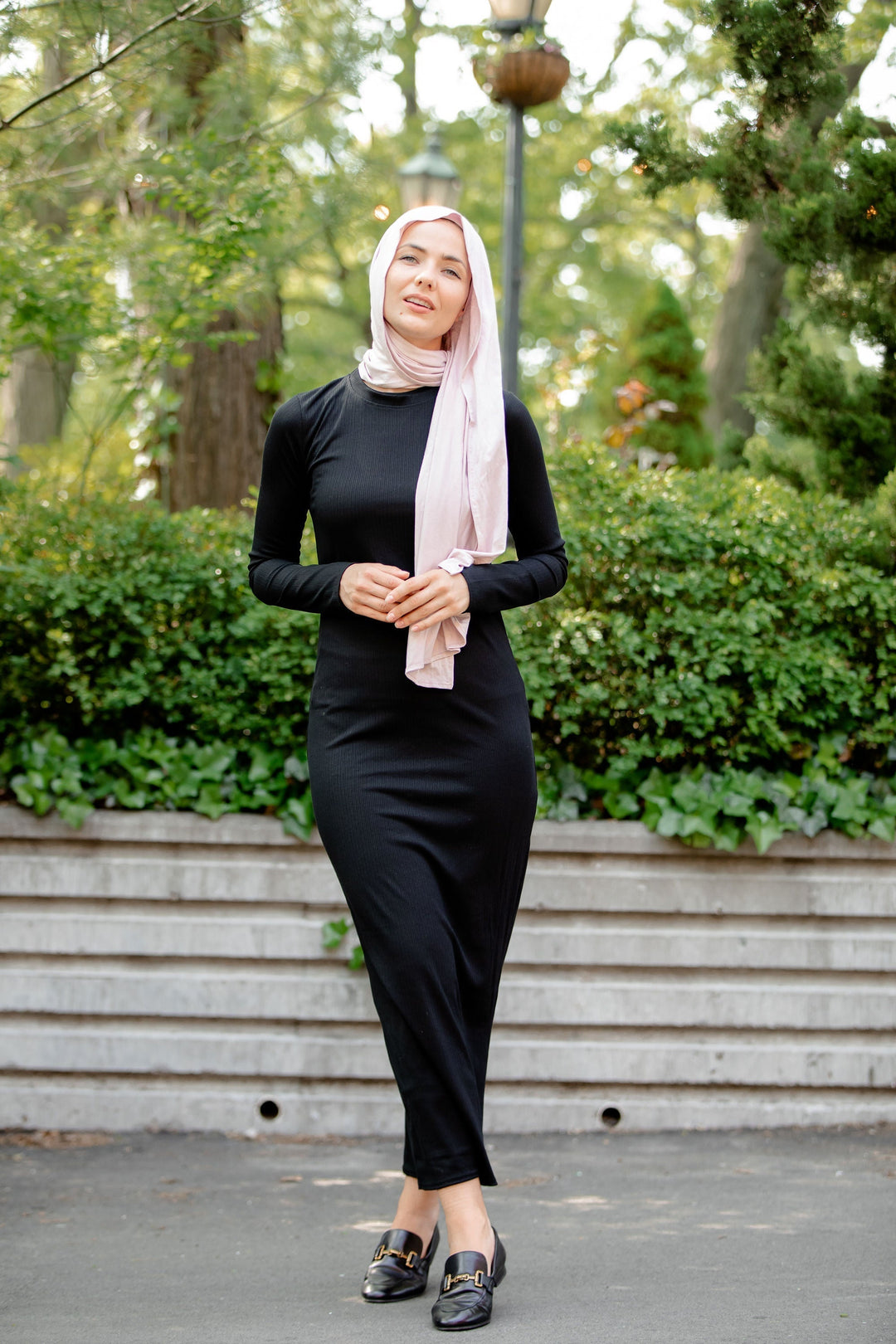 Urban Modesty - Black Ribbed Long Sleeve Maxi Dress