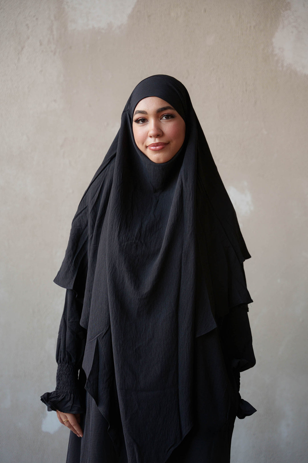 Urban Modesty - Black Ruched Cuff Bell Sleeves Abaya Maxi Dress