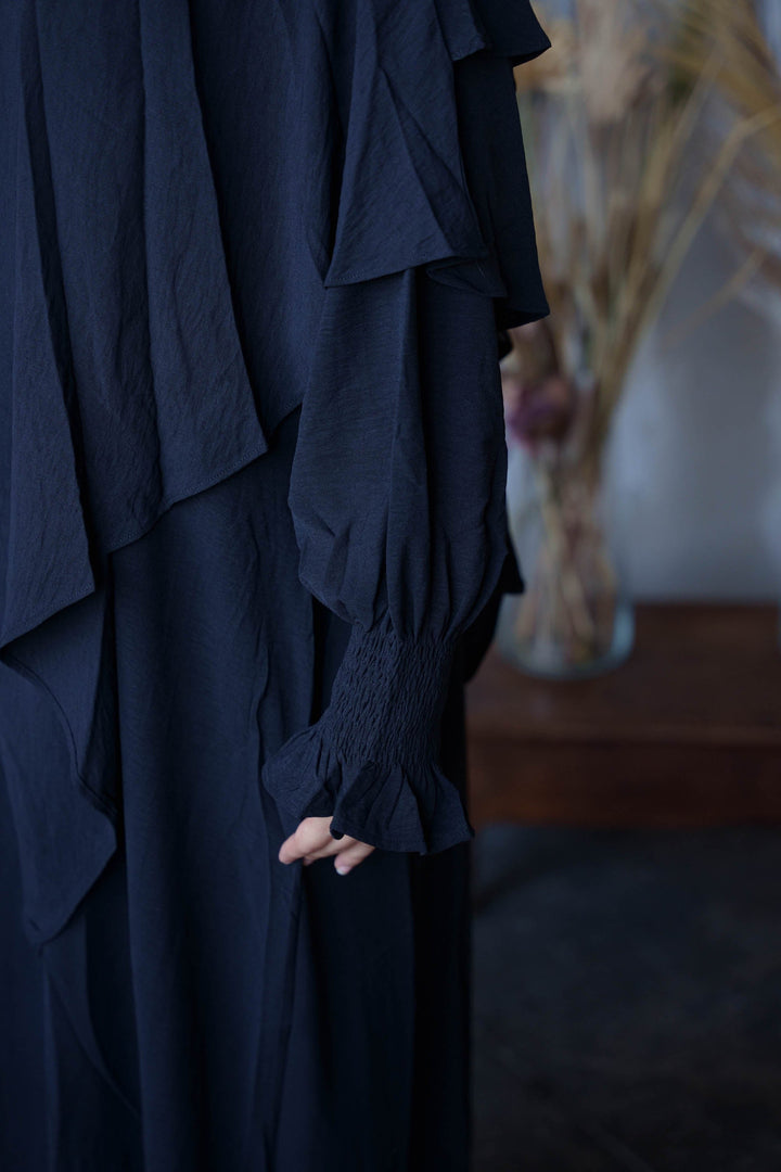 Urban Modesty - Black Ruched Cuff Bell Sleeves Abaya Maxi Dress