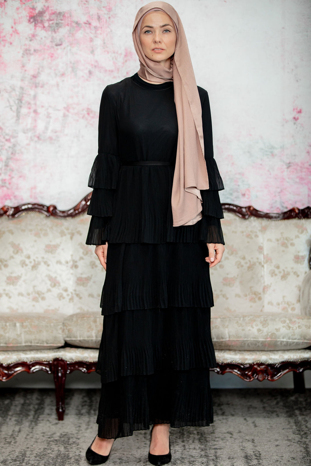 Urban Modesty - Black Ruffle Sleeve Maxi Dress-CLEARANCE