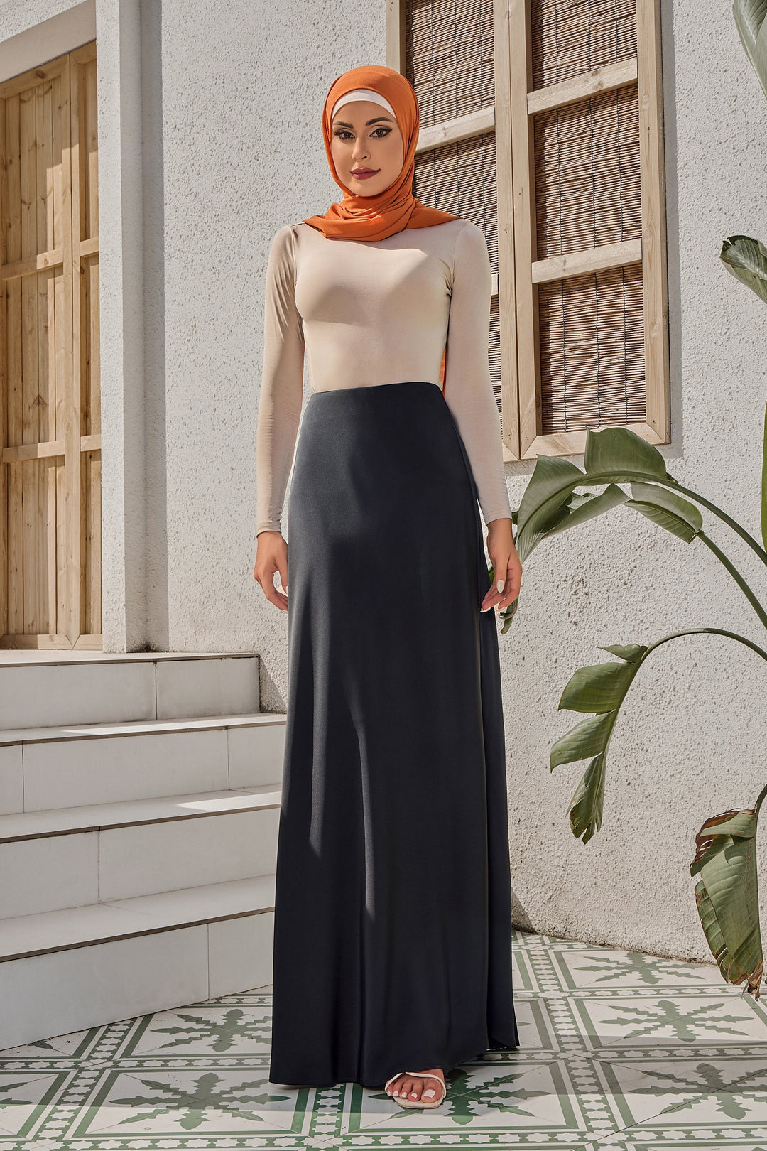 Urban Modesty - Black Satin Maxi Skirt