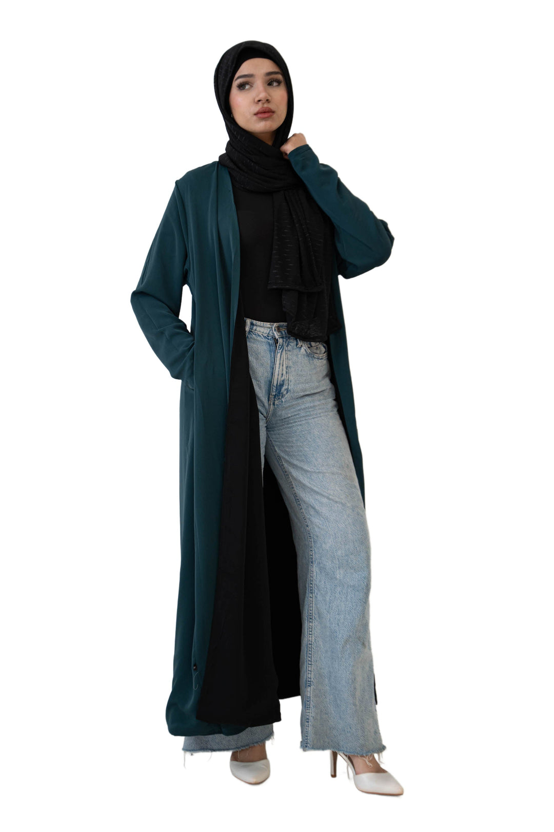 Black/Teal Reversible Open Abaya
