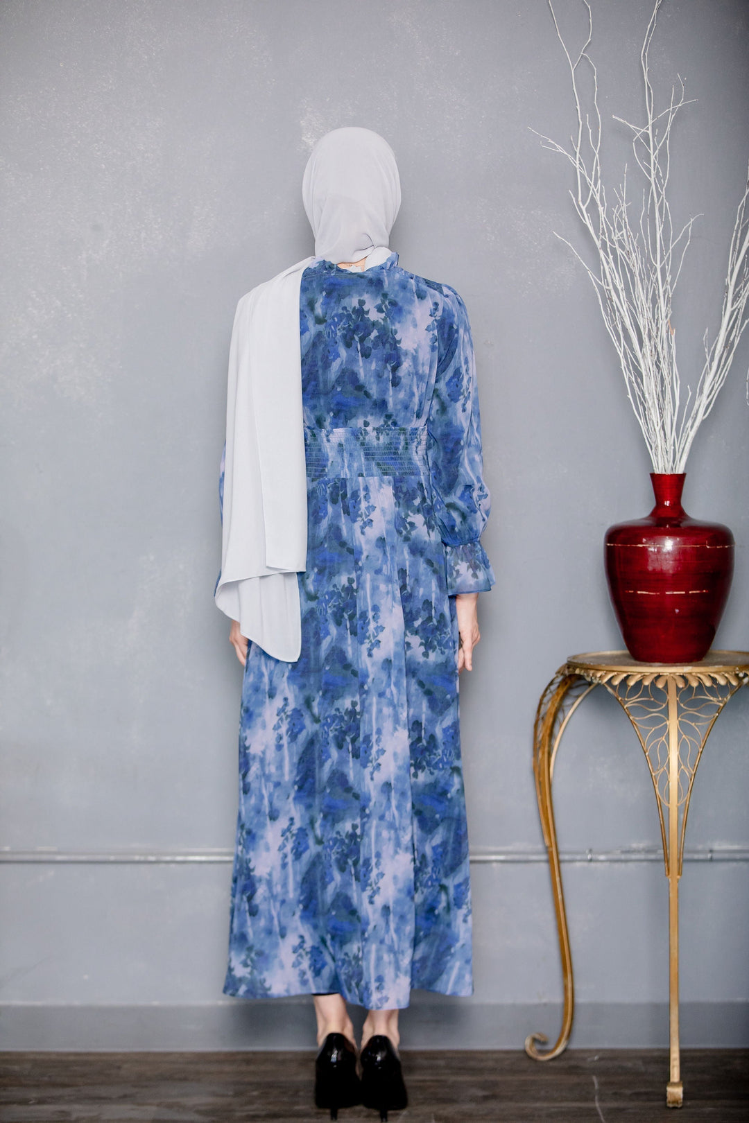 Urban Modesty - Blue Chiffon Bell Sleeve Dress-CLEARANCE