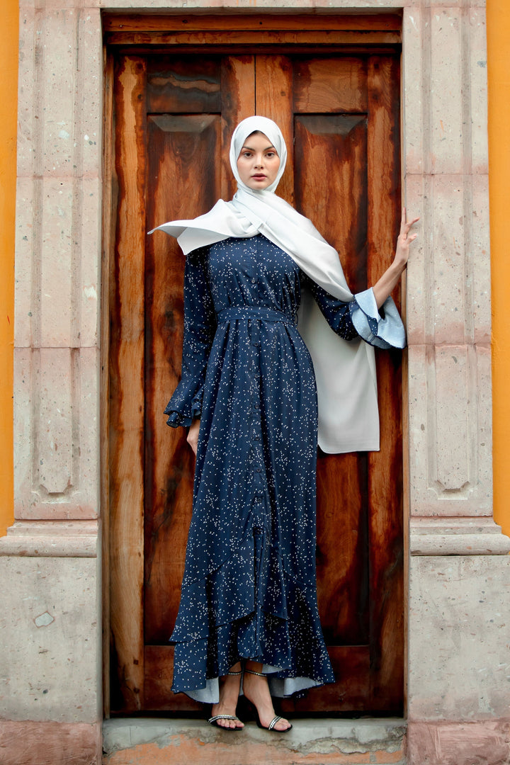 Urban Modesty - Blue Daisy Ruffle Maxi Dress-CLEARANCE