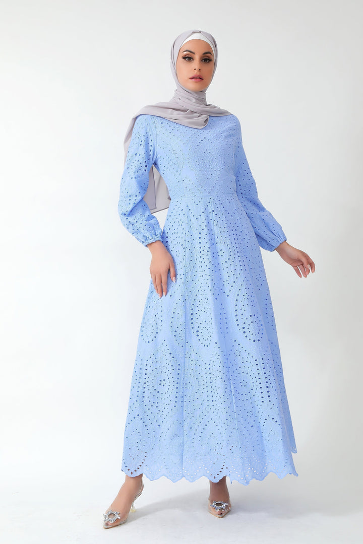 Urban Modesty - Blue Eyelet Long Sleeve Maxi Dress