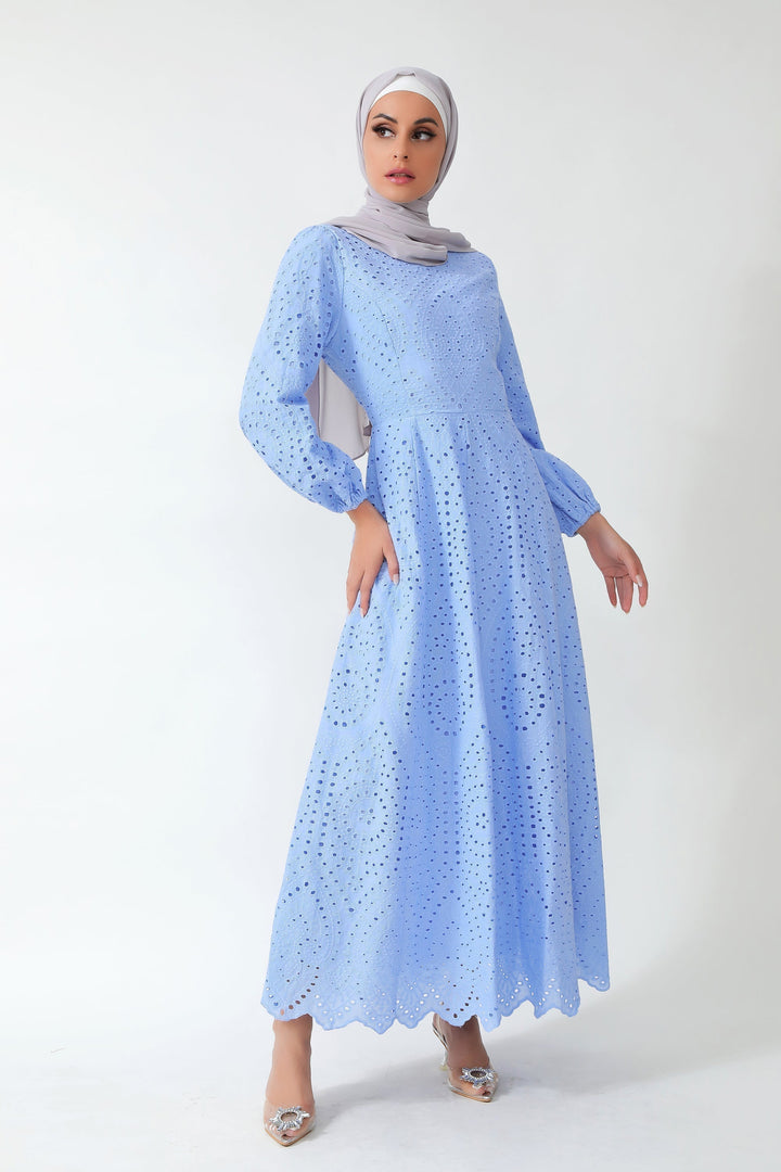 Urban Modesty - Blue Eyelet Long Sleeve Maxi Dress