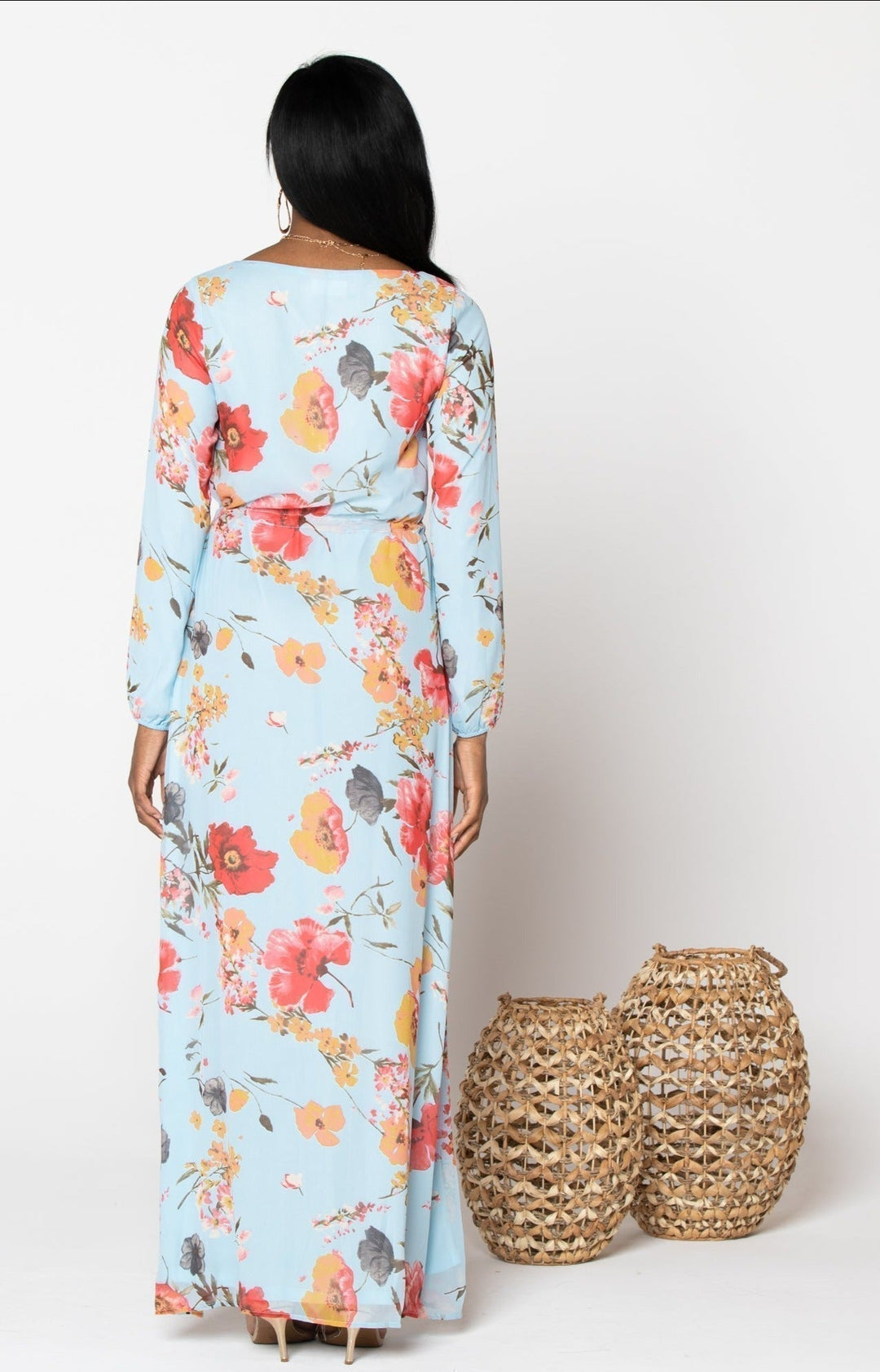 Urban Modesty - Blue Floral Drawstring Maxi Dress - Clearance