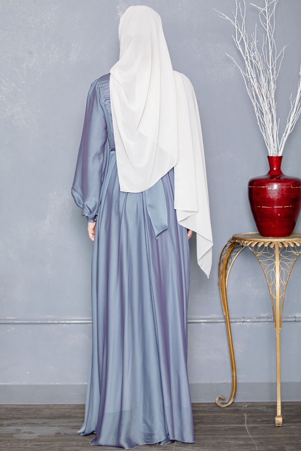 Urban Modesty - Blue Inaya Satin Gown-CLEARANCE