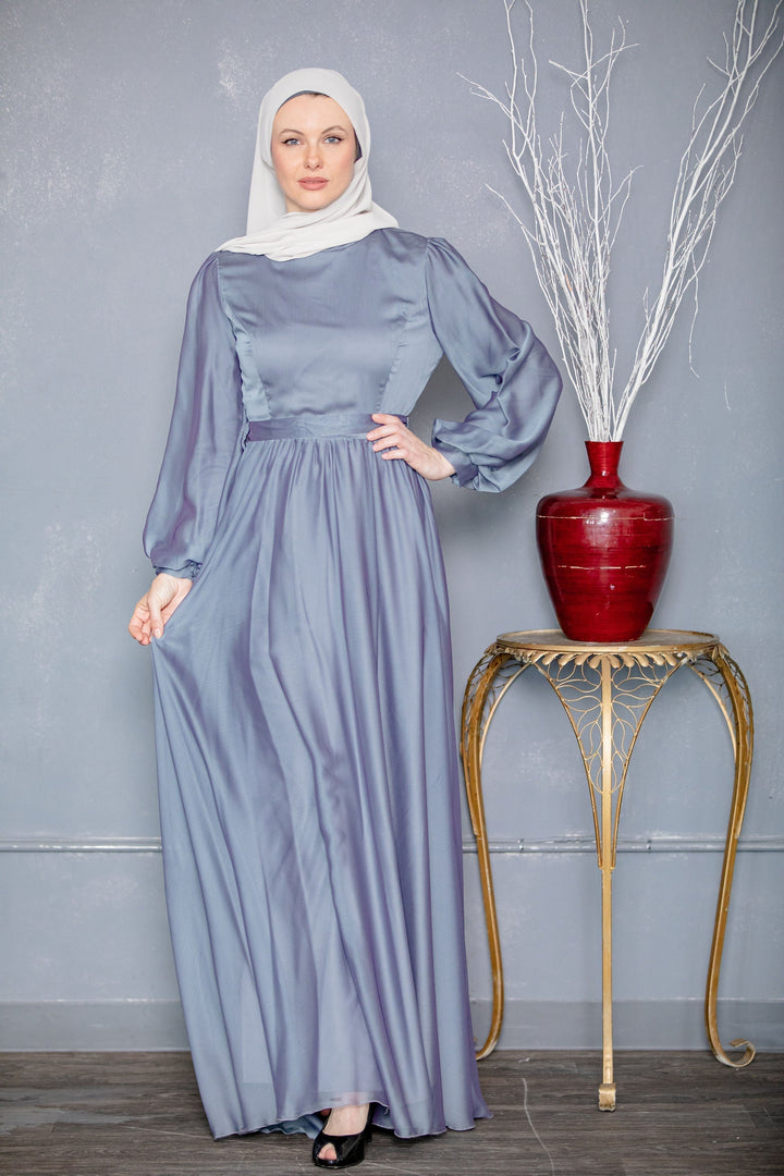 Urban Modesty - Blue Inaya Satin Gown-CLEARANCE