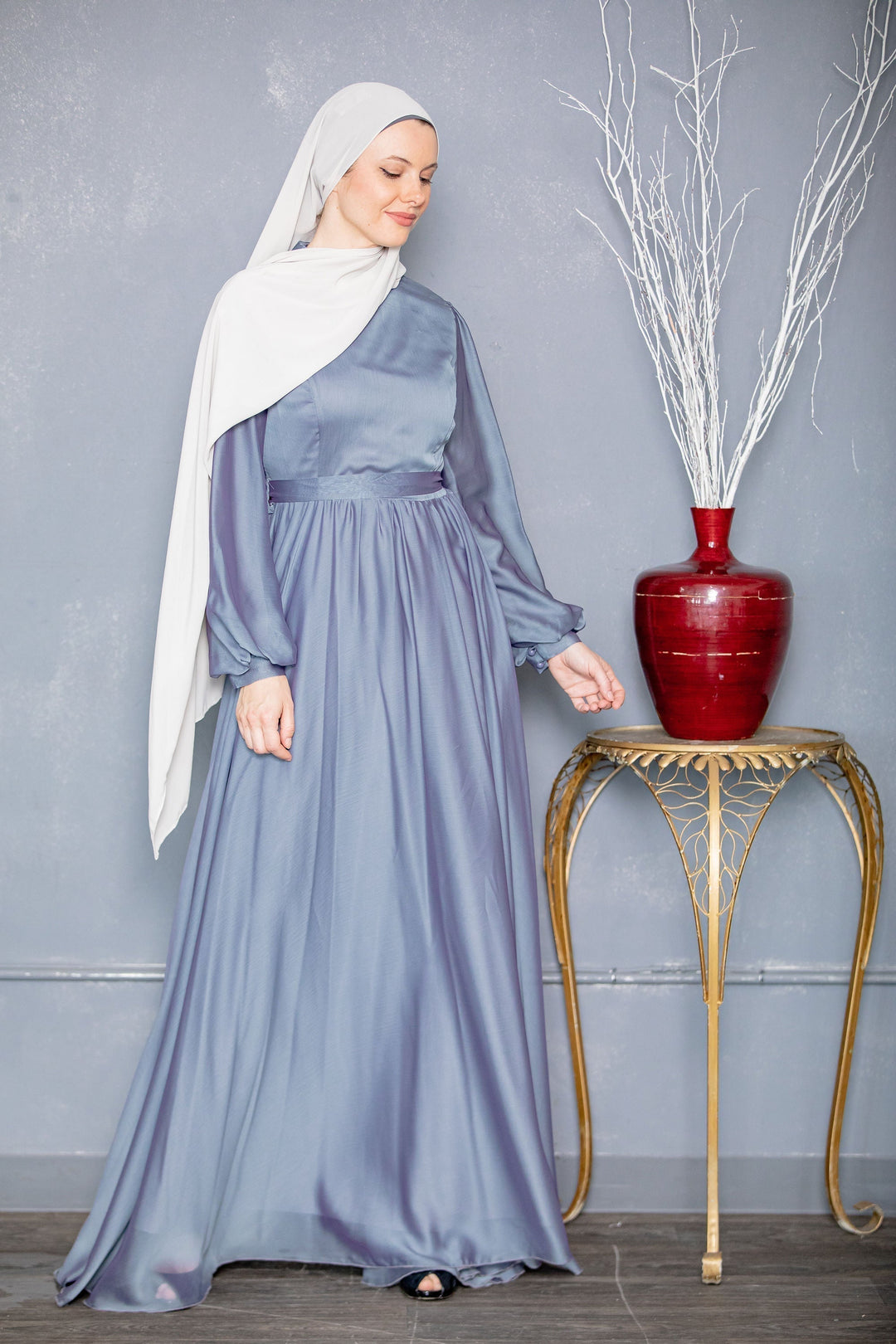 Urban Modesty - Blue Inaya Satin Gown-CLEARANCE