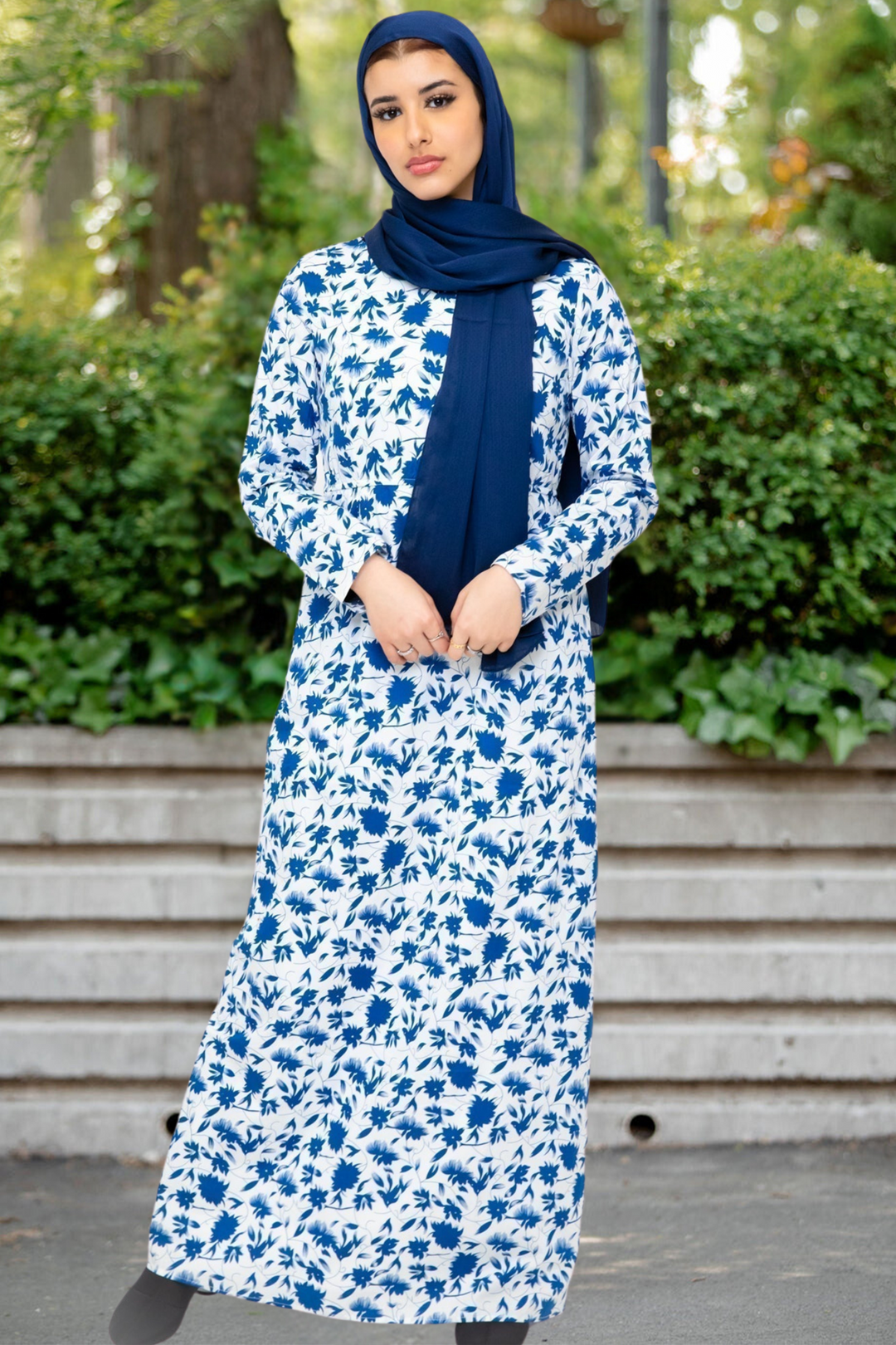 Urban Modesty - Blue Meadows Floral Long Sleeve Maxi Dress-CLEARANCE