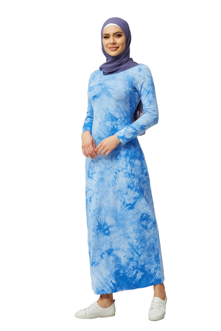 Urban Modesty - Blue Skies Tye Dye Cotton Maxi Dress-CLEARANCE