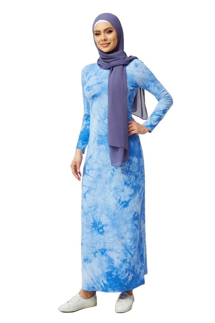 Urban Modesty - Blue Skies Tye Dye Cotton Maxi Dress-CLEARANCE