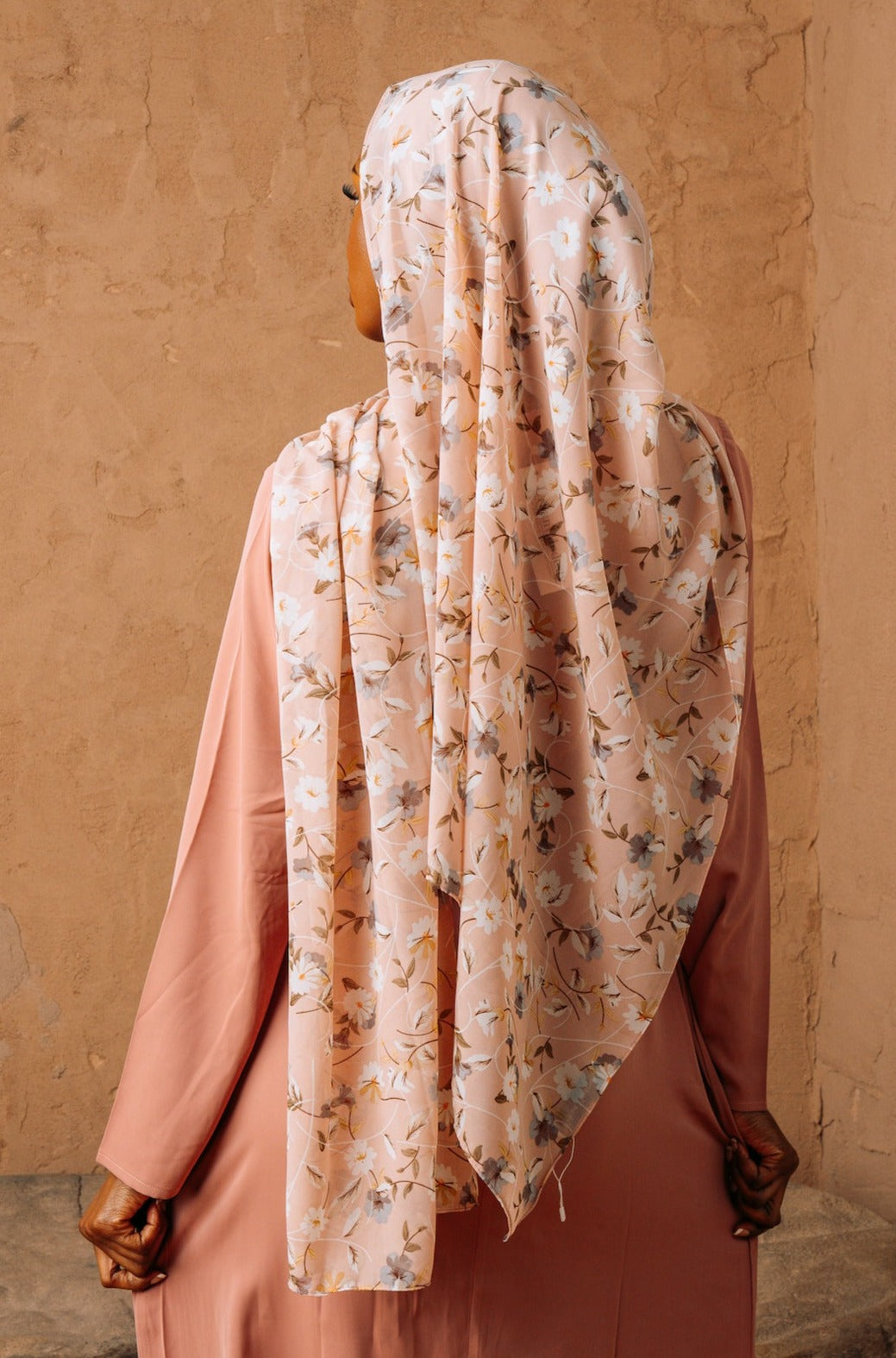 Urban Modesty - Blush and White Floral Chiffon Hijab