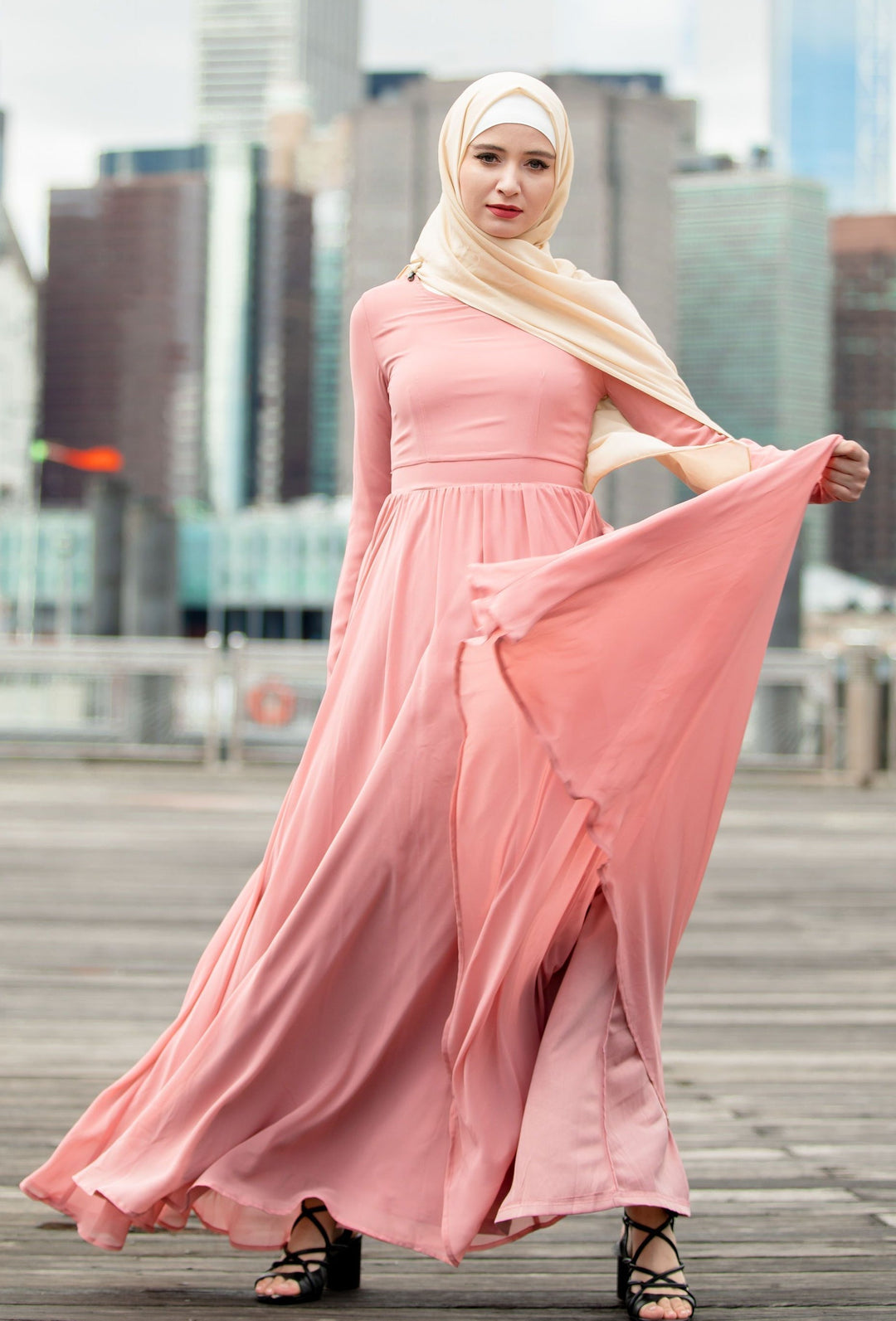 Urban Modesty - Blush Me Away Chiffon Maxi Dress With Sleeves-CLEARANCE