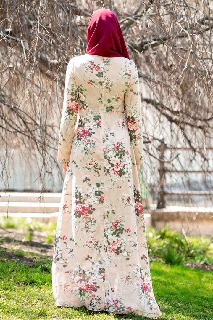 Urban Modesty - Blush Pink Ruffle Floral Maxi Dress With Sleeves