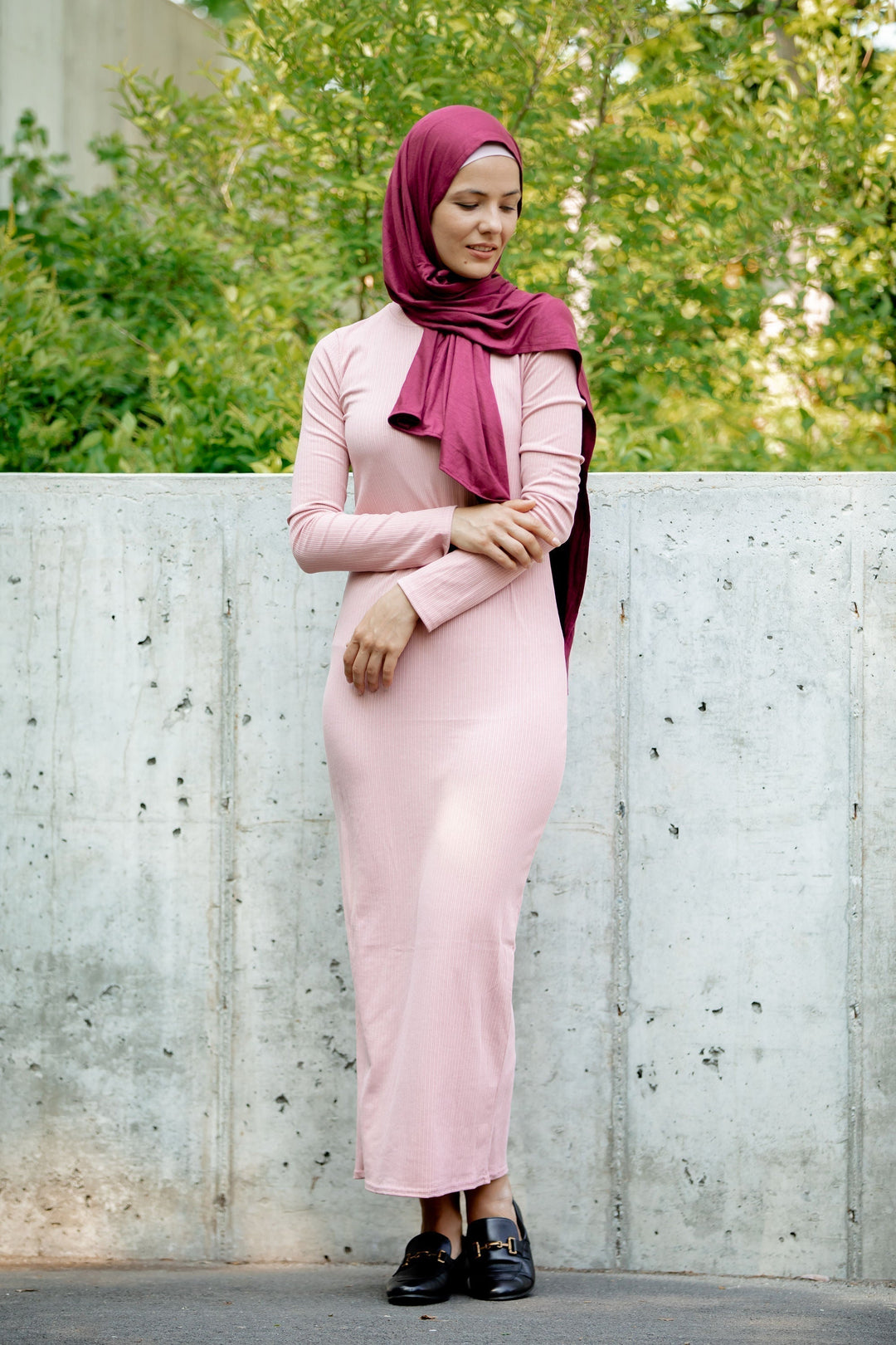 Urban Modesty - Blush Ribbed Long Sleeve Maxi Dress