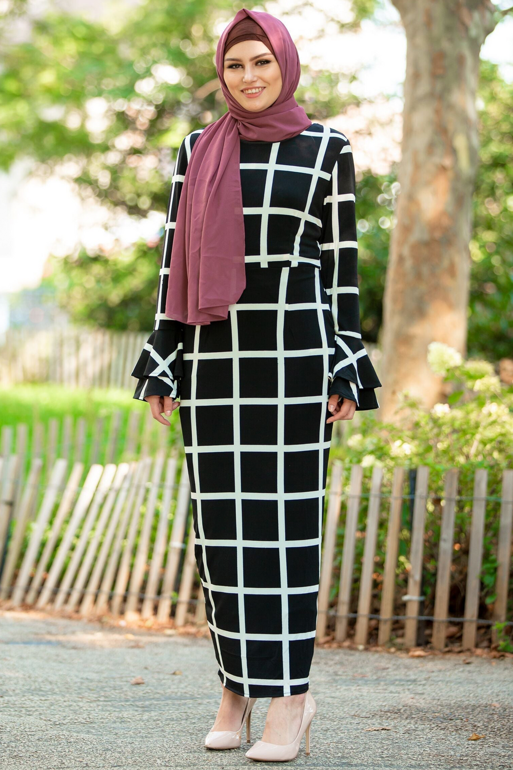 Urban Modesty - Bold Lines Ruffle Sleeve Maxi Dress-CLEARANCE