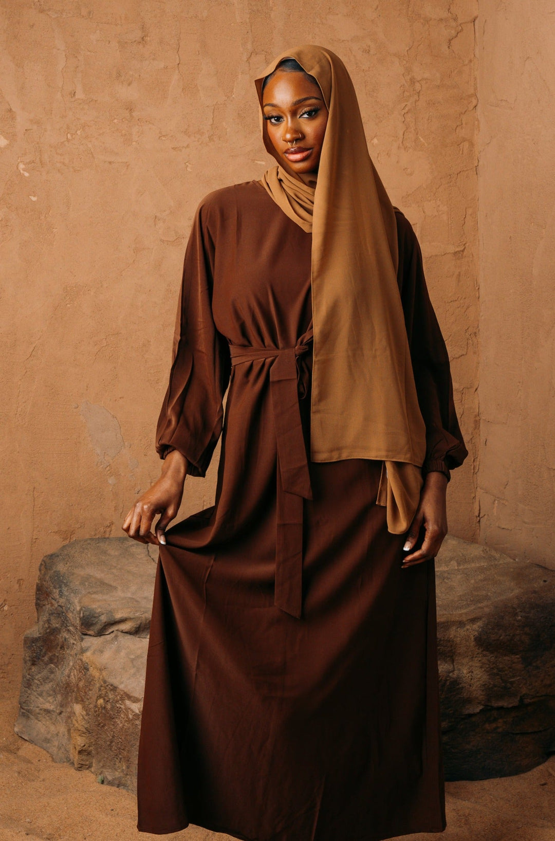 Urban Modesty - Brown Elastic Cuffed Sleeves Abaya