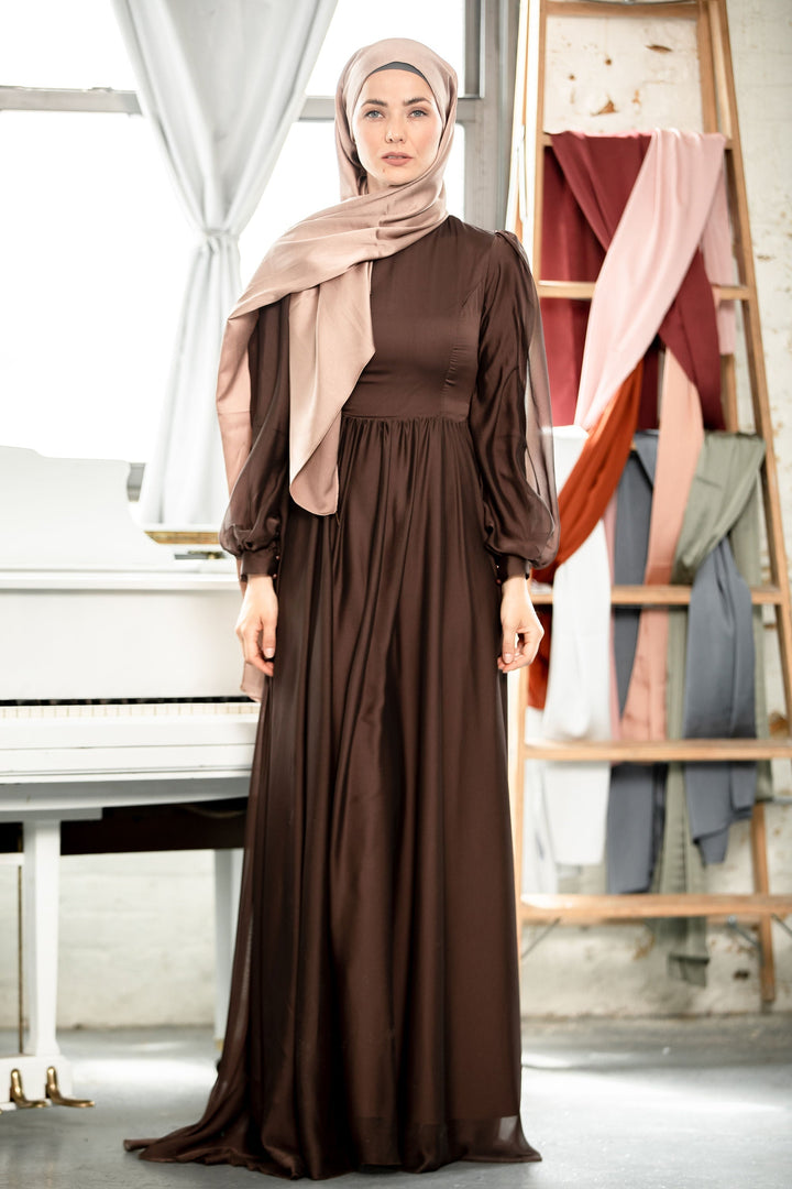 Urban Modesty - Brown Inaya Satin Gown-CLEARANCE