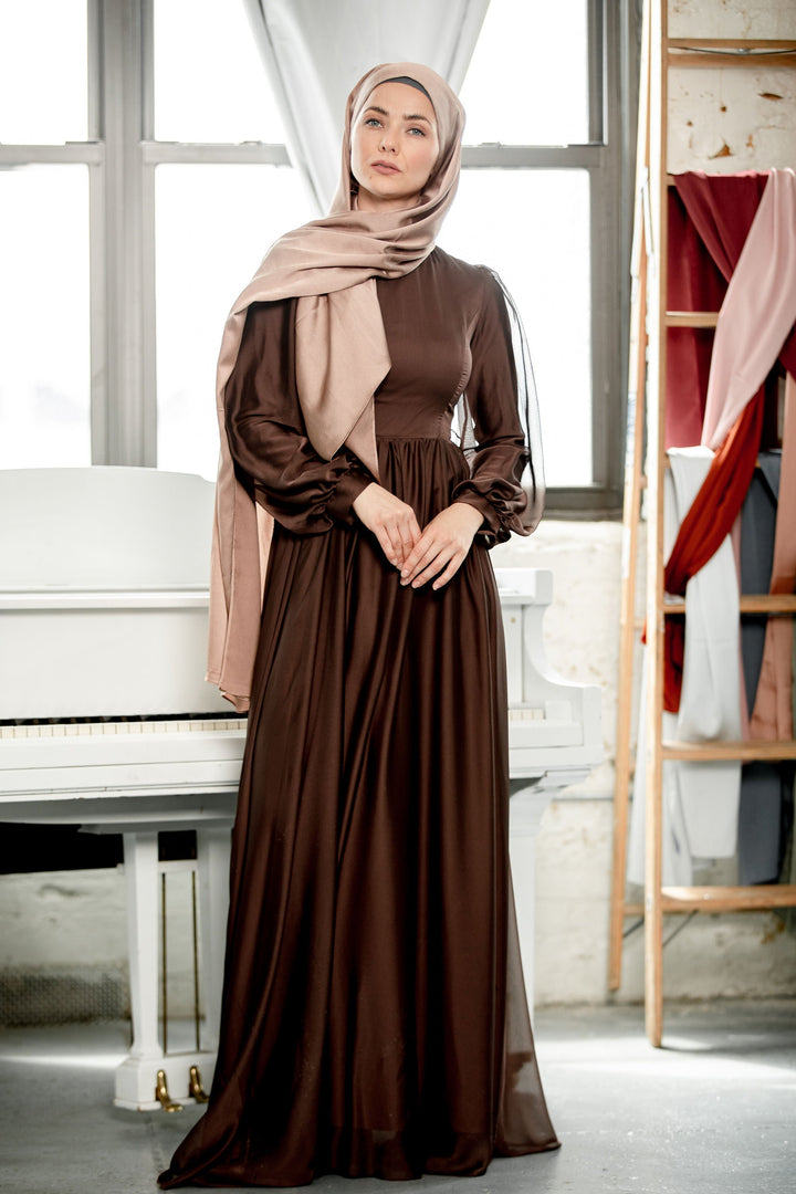 Urban Modesty - Brown Inaya Satin Gown-CLEARANCE
