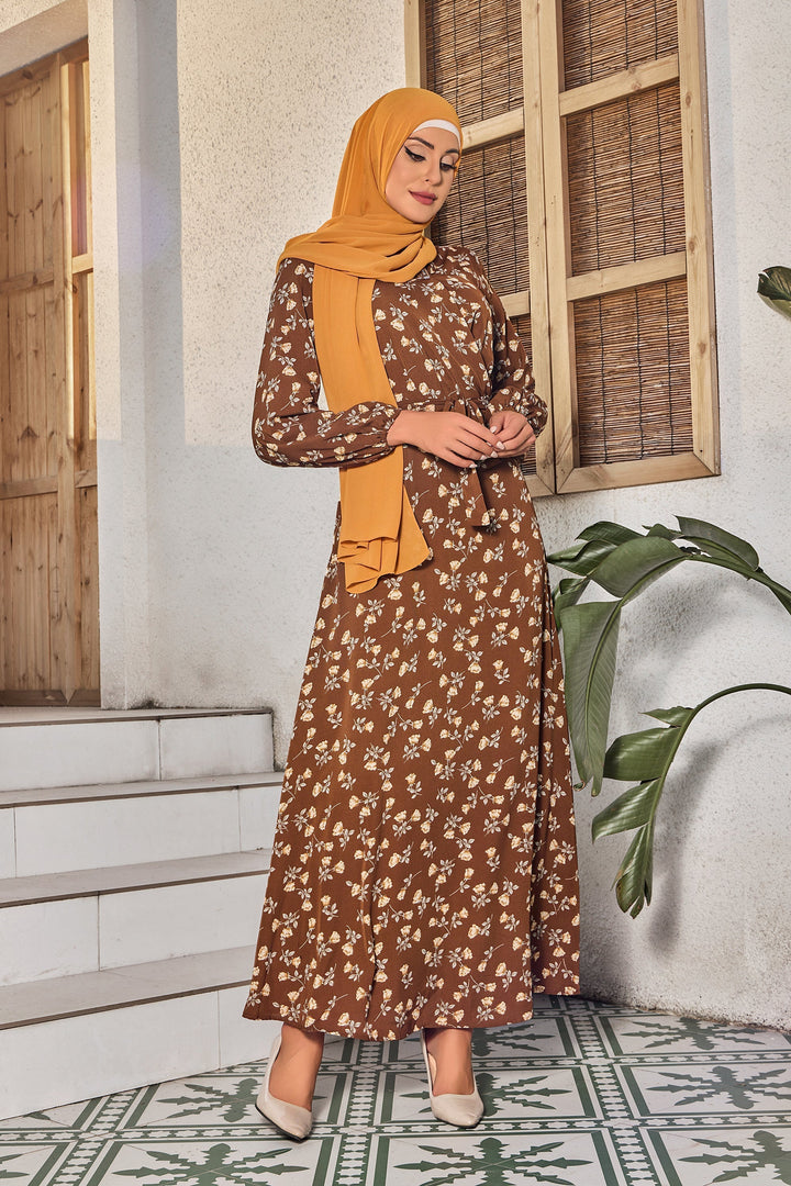 Urban Modesty - Brown Petal Perfect Cream Maxi Dress