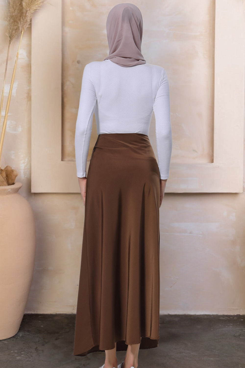 Urban Modesty - Brown Satin Maxi Skirt