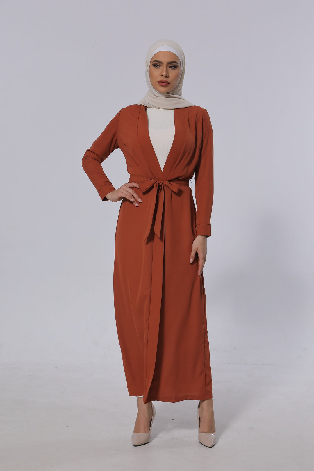 Urban Modesty - Burnt Orange Belted Open Abaya