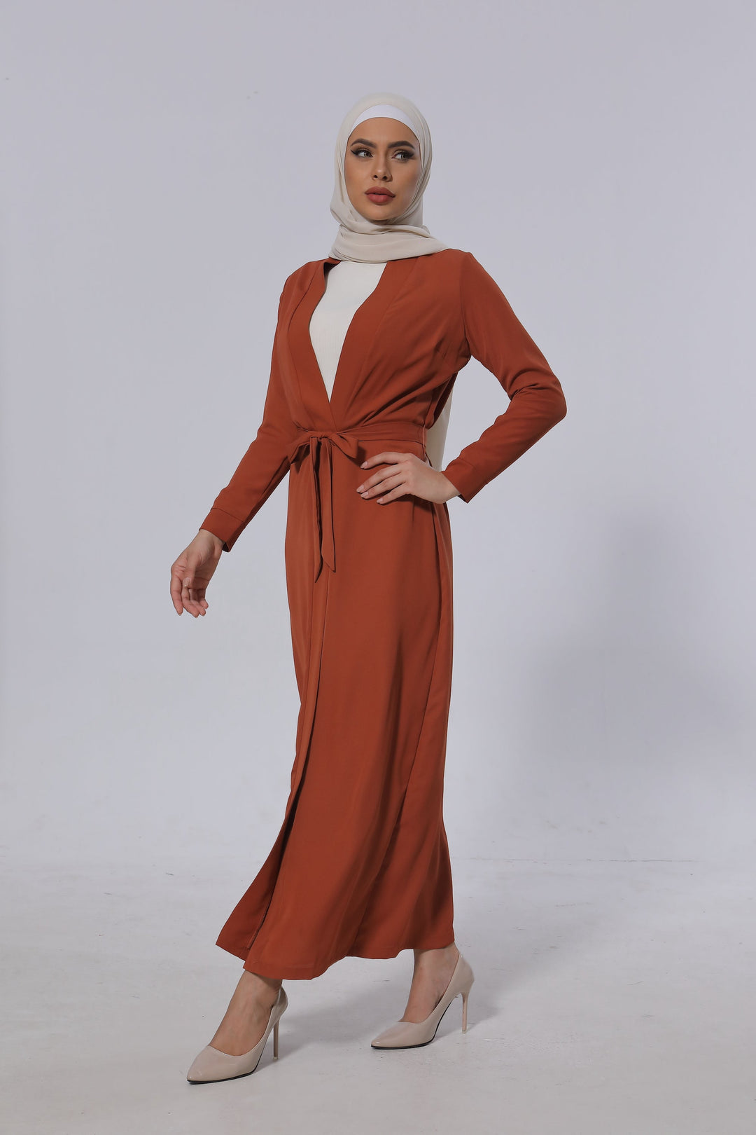Urban Modesty - Burnt Orange Belted Open Abaya