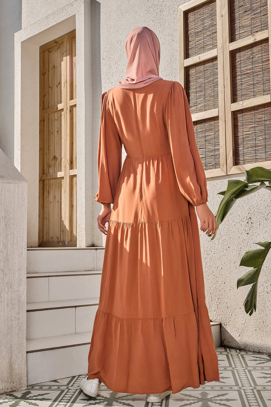 Urban Modesty - Burnt Orange Long Sleeve Maxi Dress