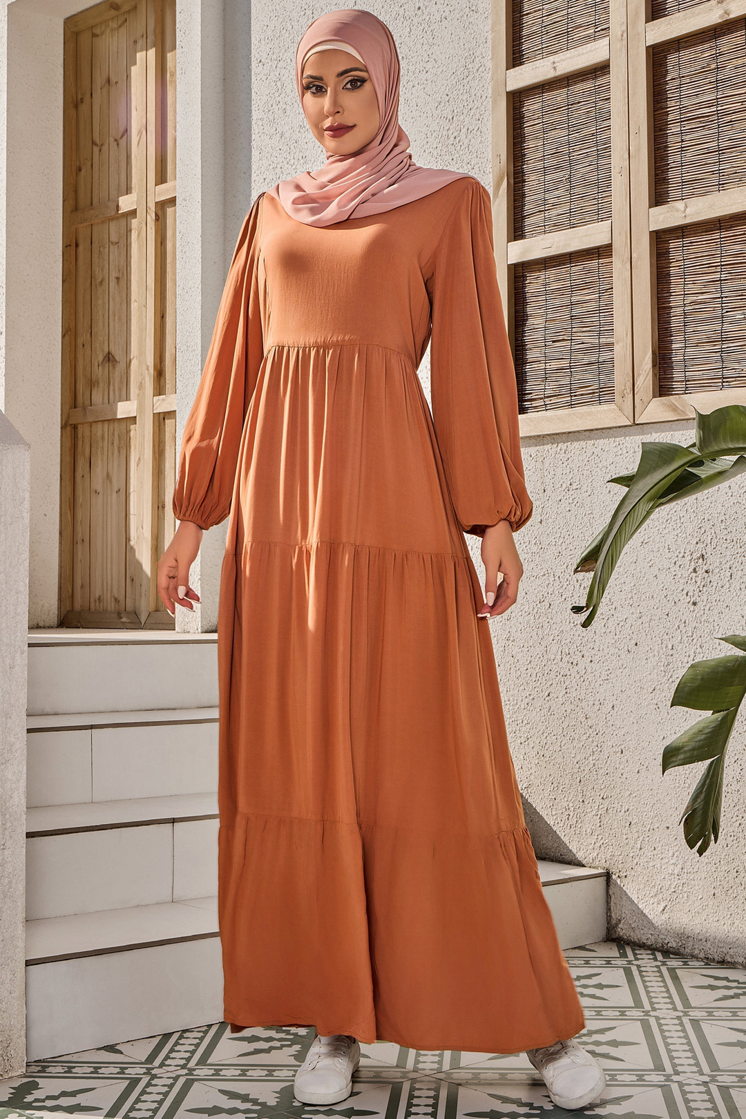 Burnt Orange Long Sleeve Maxi Dress