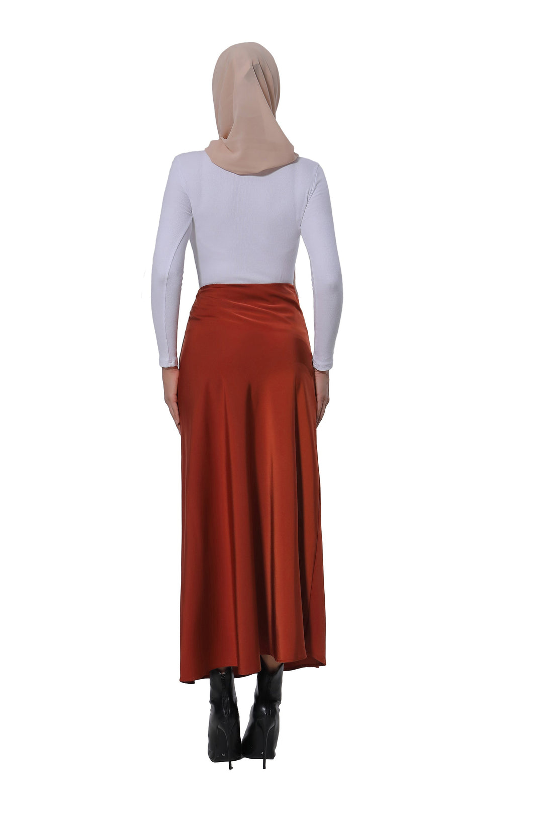 Urban Modesty - Burnt Orange Satin Skirt