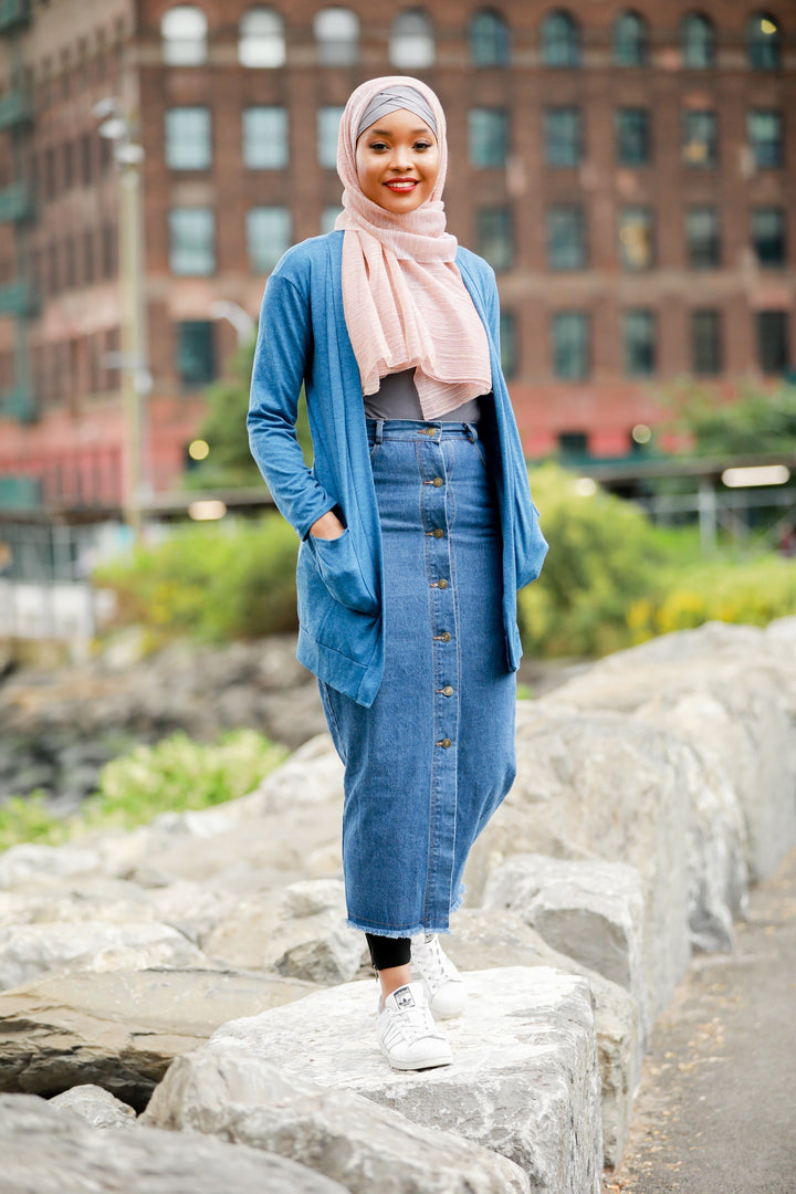 Urban Modesty - Button Down Jean Maxi Skirt