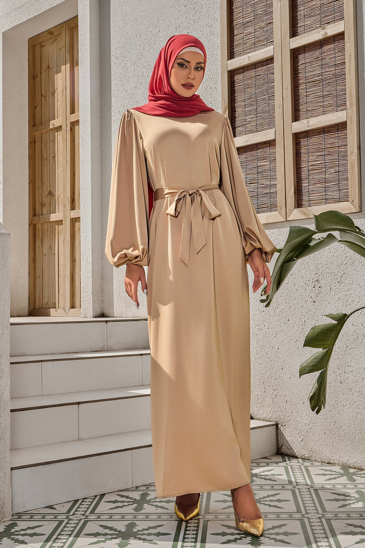 Champagne Half Turtleneck Satin Maxi Dress-CLEARANCE