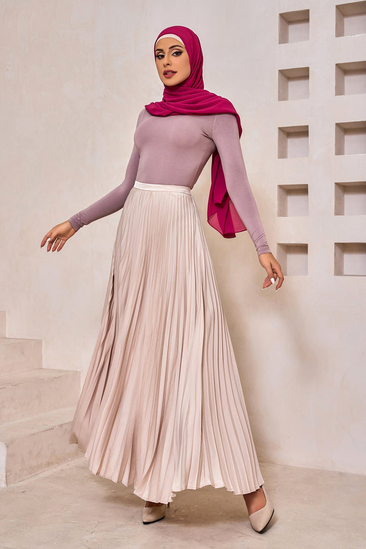 Champagne Satin Pleated Maxi Skirt-CLEARANCE