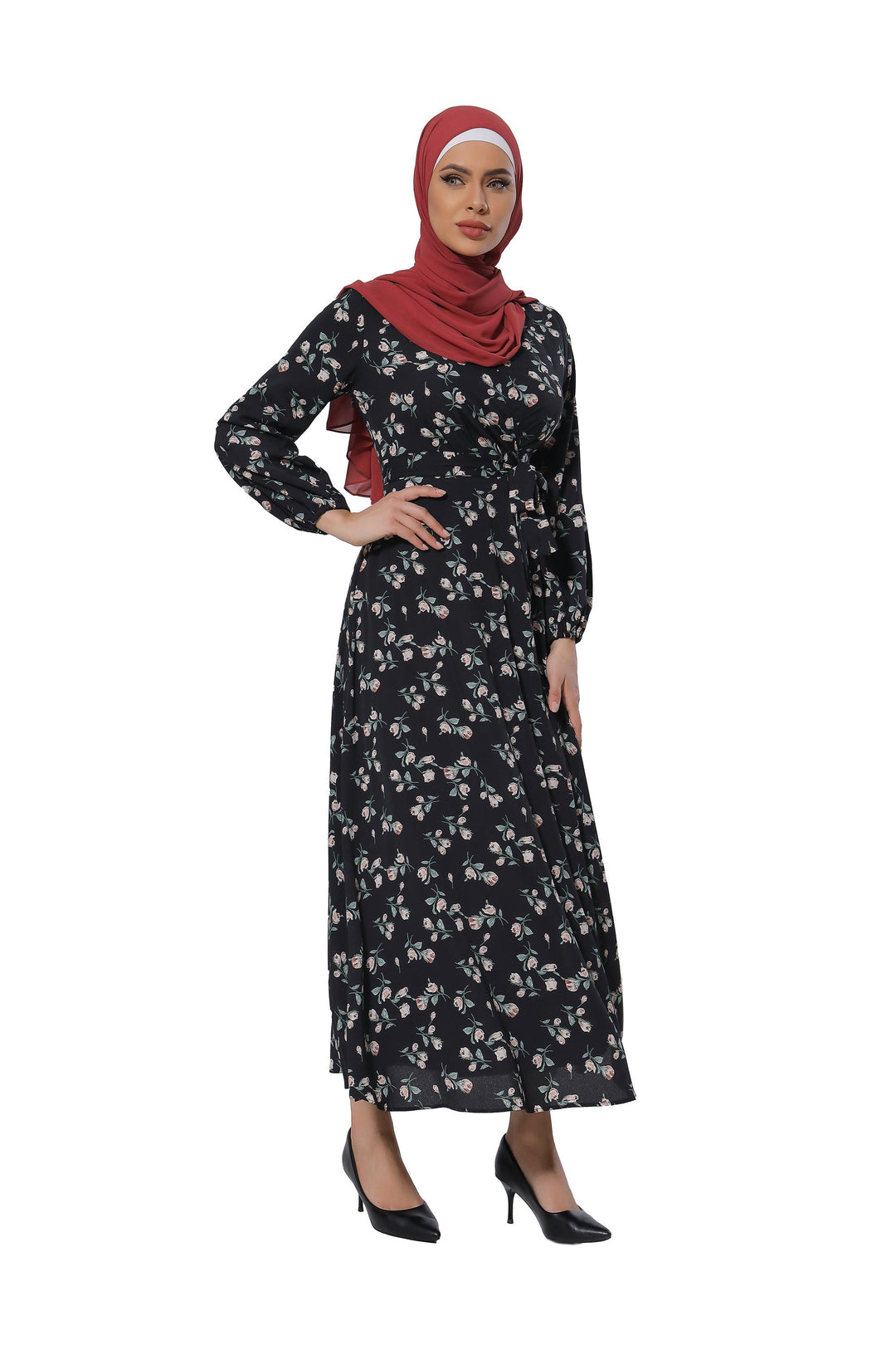 Urban Modesty - Cherry Blossom Criss Cross Maxi Dress