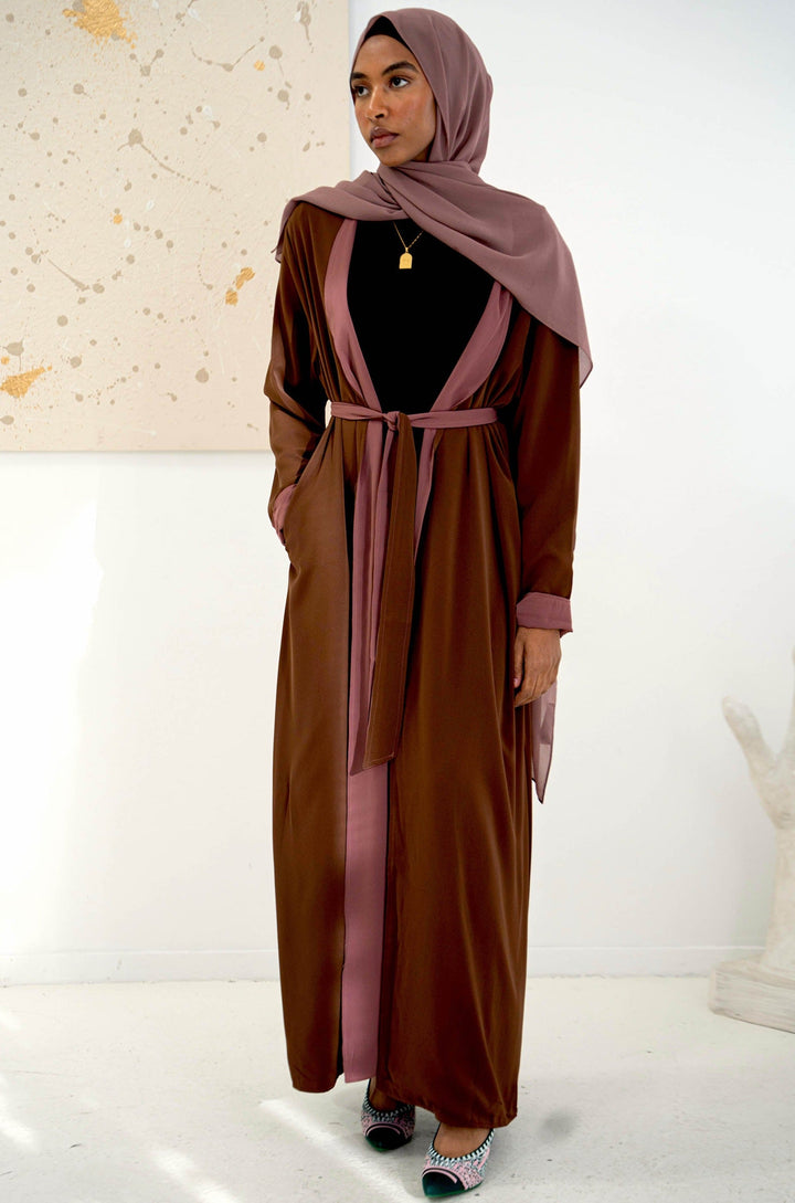 Urban Modesty - Coffee/Purple Reversible Open Abaya
