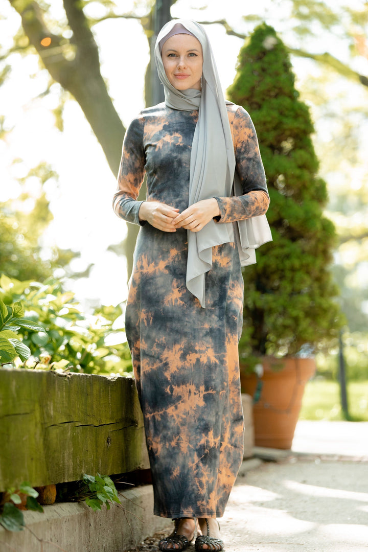 Urban Modesty - Copper Tye Dye Ribbed Maxi Dress-CLEARANCE