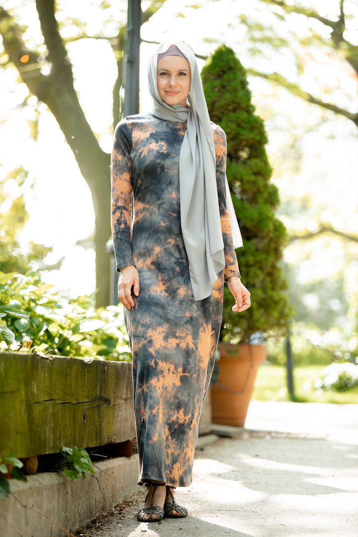 Urban Modesty - Copper Tye Dye Ribbed Maxi Dress-CLEARANCE