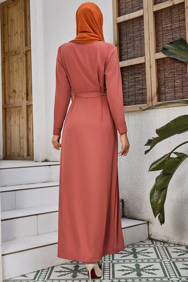 Coral Belted Open Abaya